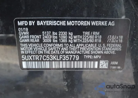 2019 BMW X3 Sdrive30I from USA, damaged, VIN 5UXTR7C53KLF35779